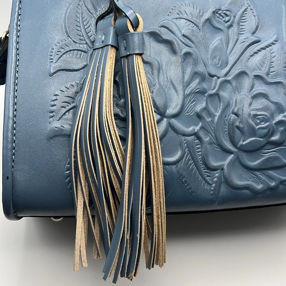 Patricia Nash NWT Blue Burnished Rose Tooled Handbag / Crossbody